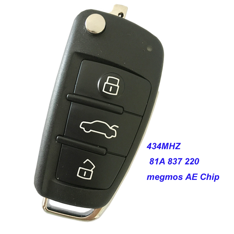 MK090026 3Button 434MHZ Flip Key for Audi A3 Q2 Q3 Remote Control Car