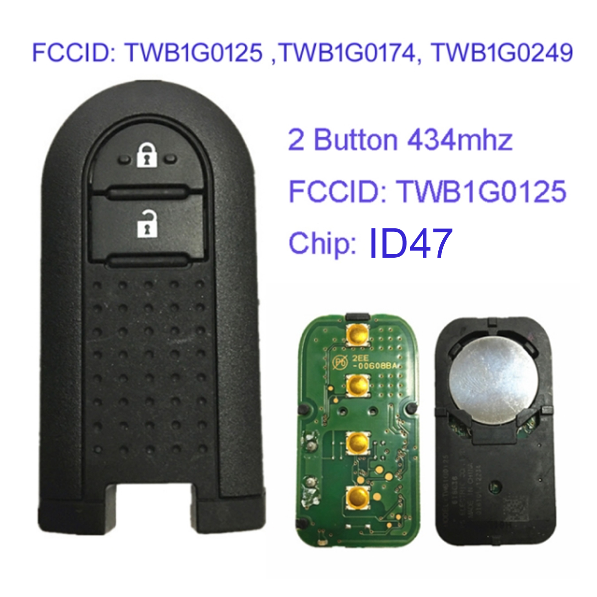 MK190111 2 Button 434mhz Smart Key for T-oyota TWB1G0125 4D67 Chip Car ...