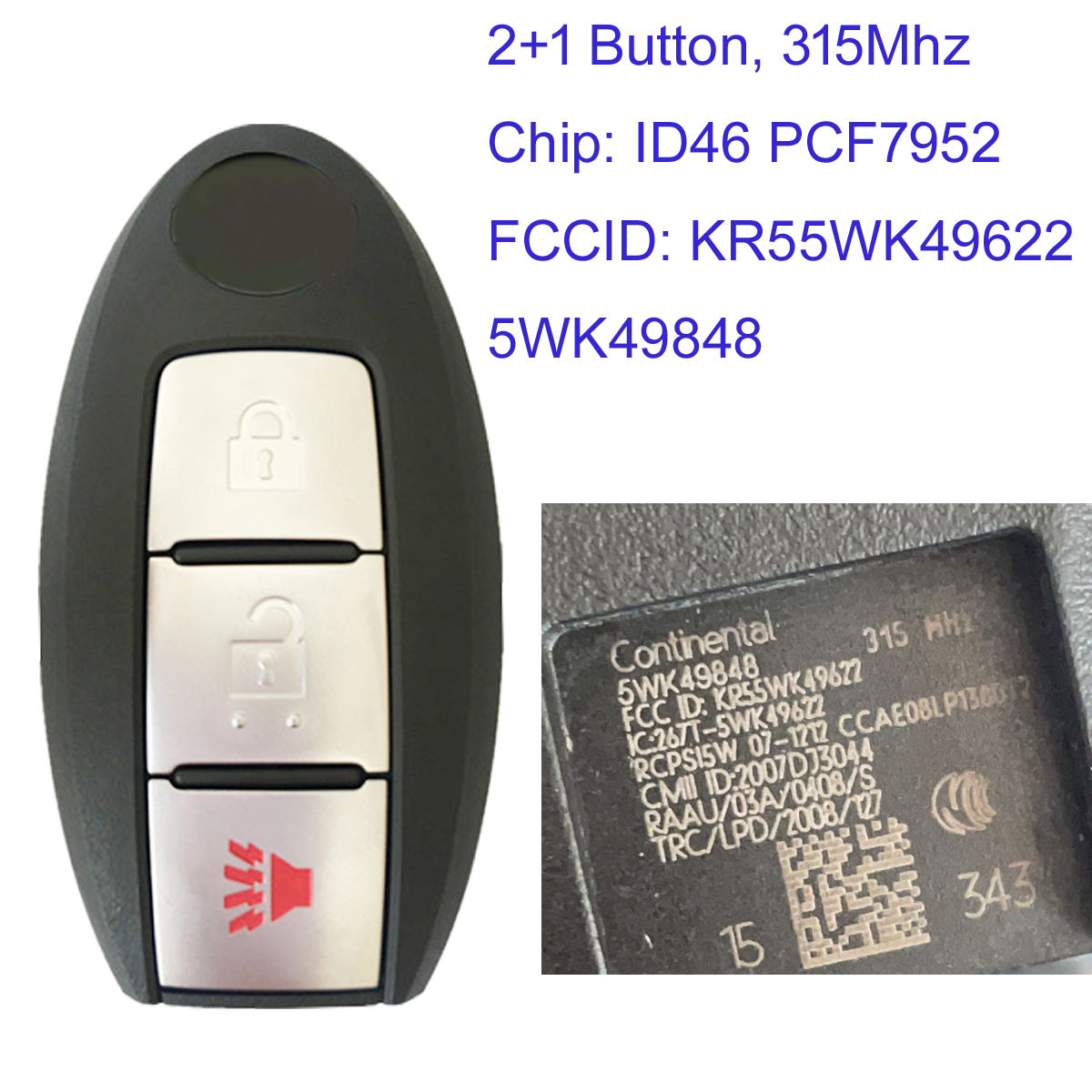 MK220005 2+1 Button 433MHz Remote Key for Infiniti CWTWB1U825 Car Key ...